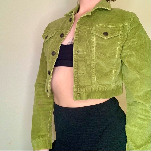 Authentic Vintage Y2K Green Corduroy Cropped Jacket - Picture 2 of 10